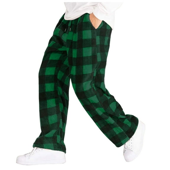NIEWTR Mens Pajama Pants 100% Cotton Plaid Sleep & Lounge Pants, PJ Bottoms with Pockets and Sleepies Pajamas(Z06-Green,S)