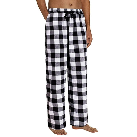 NIEWTR Mens Pajama Pants Silk Satin Pj Plaid Loungewear Lounge Pants with Pockets Sleep Bottoms Sleepwear Lounge Pants(A07-Black,S)