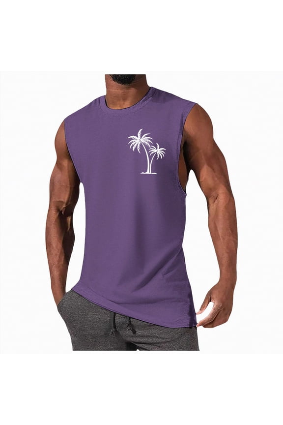 Mens Stringer Tank Tops Gym Bodybuilding Shirts Breathable Comfort Quick Dry Fit(A01-Purple,S)