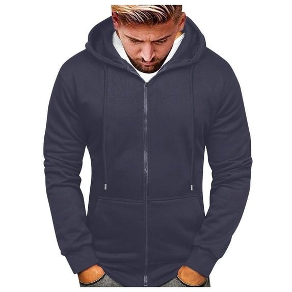 NIEWTR Mens Sweatshirt Hoodies Solid Color For Men Zip Up Sweashirts Coat Winter Hooded Jacket Coats Mens Lightweight Athletic Hoodies Pullover(Z05-Navy,XXL)