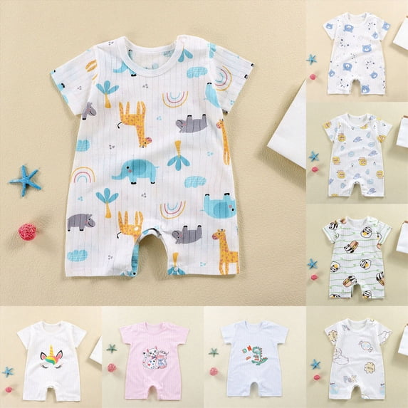 NIEWTR Newborn 18-24 Months One-Piece Jumpsuit Baby Romper Cartoon Baby Bodysuit Cute Short Sleeved Baby Romper A18-Sky Blue