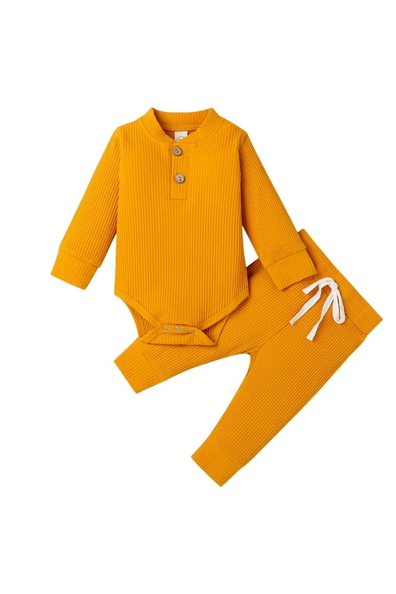 Baby Boy Fall Clothes Long Sleeve Little Dude Contrast Color Sweatshirt Top Pants Set Cute Toddler Winter Outfit Children's Thermal Underwear Set for 6 12 18 24 M(Yellow,18-24 Months)