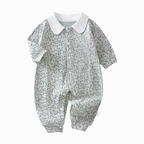 NIEWTR Newborn Baby Fall Clothes Boys Girls Striped Romper Waffle Knit Long Sleeve Embroidery One Piece Footless Jumpsuit(A-Light Gray,0-3 Months)