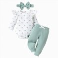 thumbnail image 1 of NIEWTR Newborn Baby Girl Clothes 0 3 6 12 18 24 Months Infant Baby Ruffle Romper +Pants + Headband Toddler Girl Outfits Set(A-Light Green,1-3 Months), 1 of 9