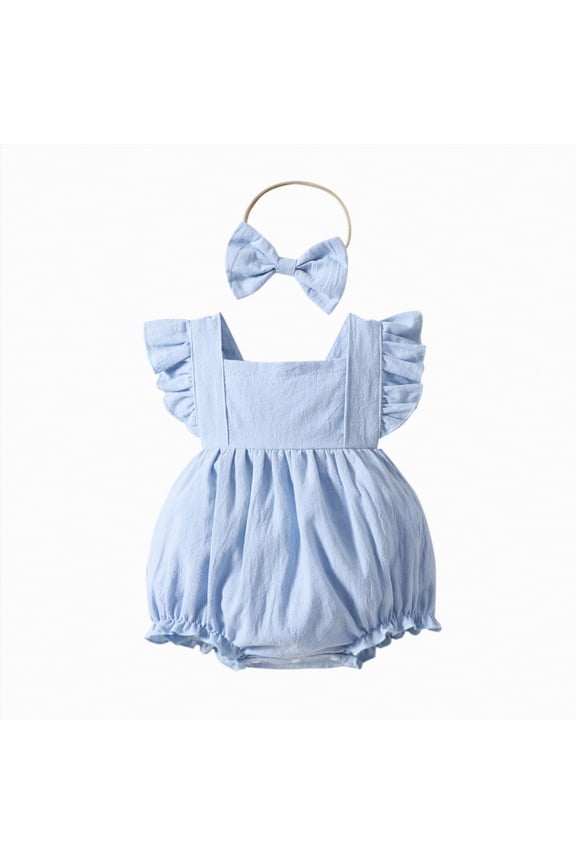Newborn Baby Girl Clothes Floral Romper Lace/Ruffles Sleeve Romper Dress Summer Outfit Baby Bodysuit Infant Clothes(Blue,6-12 Months)