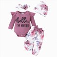 thumbnail image 1 of NIEWTR Newborn Baby Girl Clothes Outfits Infant Romper Ruffle Floral Pants Cute Toddler Baby Girl Clothes Set 3PC 0 3 6 12 18 24 Months(A-Purple,3-6 Months), 1 of 9