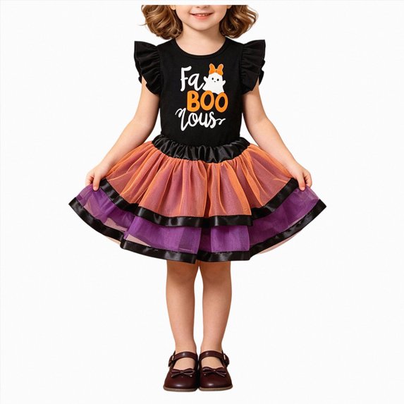 NIEWTR Newborn Baby Girl Outfits Girls' Halloween Party Outfit With Flying Sleeves Top Mesh Skirt Three Piece Skirt Set