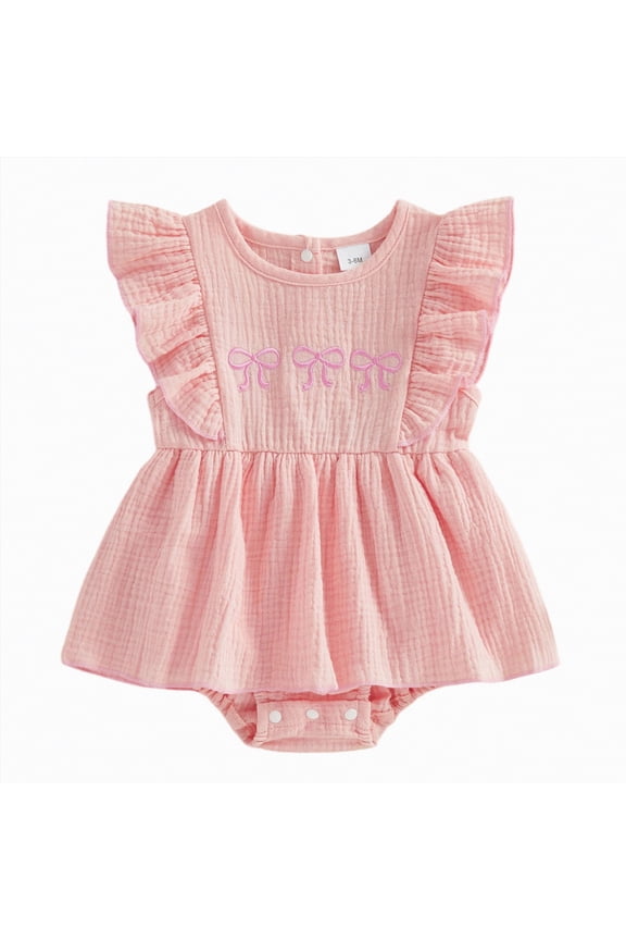 Newborn Baby Girls Smocked Bubble Romper Cute Embroidery Ruffle Gingham Bodysuit Dress Infant Toddler Summer Clothes(Red,0-3 Months)