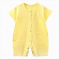 thumbnail image 1 of NIEWTR Newborn Outfit Baby Boy Girl Romper Short Sleeve Basic Jumpsuit Soft Cotton Casual Breathable Playsuit Summer 0-24 Months(A-Light Yellow,12-18 Months), 1 of 4