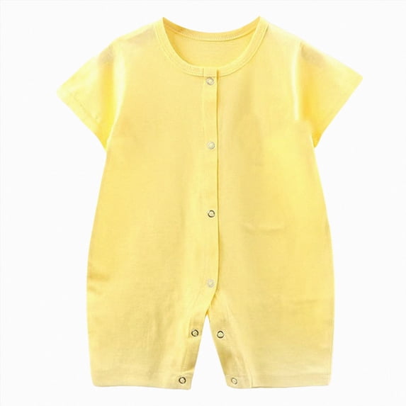NIEWTR Newborn Outfit Baby Boy Girl Romper Short Sleeve Basic Jumpsuit Soft Cotton Casual Breathable Playsuit Summer 0-24 Months(A-Light Yellow,12-18 Months)