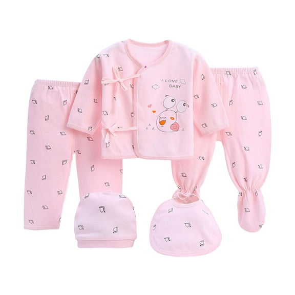 NIEWTR Preemie Baby Boy Girl Clothes Baby, 5-Piece Set ,-3 Months 5PCS Tops+Hat+Pants Set Baby +Bib+Sock Layette Sets
