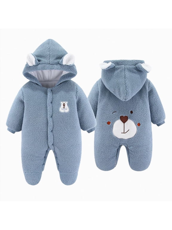 Newborn Warm Hoodie Romper Puffer Jacket Winter Clothes Cute Jumpsuit Romper Infant Hooded Fleece Coat Jacket Outwear Baby Girls Boys Snowsuit