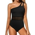 thumbnail image 1 of NIEWTR One Shoulder One Piece Swimsuit for Women Tummy Control Bathing Suits Modest Full Coverage Keyhole Swimwear(Black,S), 1 of 5