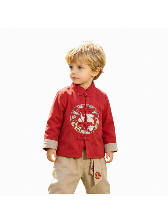 Outfits for Boys 0-3 Months Toddler Kids Boys Chinese Tang Style Thickened New Year's Top Pants Clothing Outfit Autumn 4th of July Outfits for Boys(B-Red,9-10 Years)