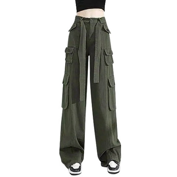 NIEWTR Parachute Cargo Pants for Women Y2K Clothing High Waisted Travel Tactical Streetwear Casual Pants with Pockets (AG,XL)