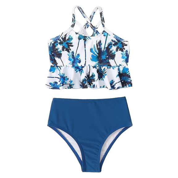 NIEWTR Parent Child Childrens Swimsuit Two Piece Girls Swimsuit Bikini Childrens Swimsuit Little Girls Swimsuit Swimwear Beach Bathing Suit for Summer Vacation 6-8 Years Blue