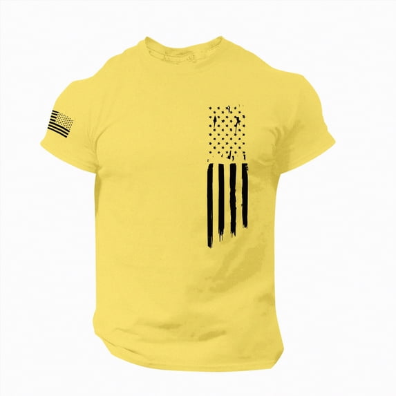 NIEWTR Plus Size American Flag Shirts for Men 4th of July Patriotic Short Sleeve T-Shirt Summer Gym Workout Tops(Yellow,XL)