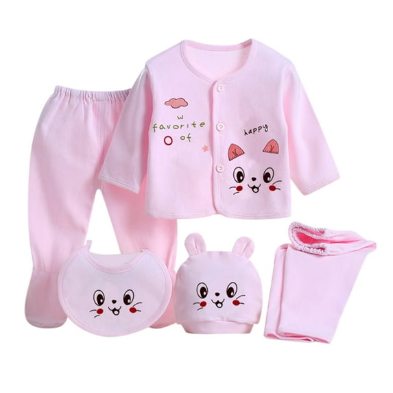 NIEWTR Preemie Baby Shose+Romper Baby Set 5Pcs Boy Tops+Hat+Pants +Bib+Sock Girl Boy to 0-3 Months Layette Sets