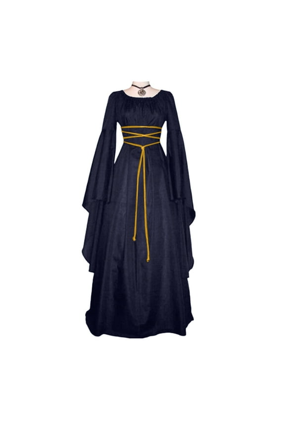Renaissance Dress Women Dress Bell Sleeves Fairy Dress Fantasy Retro Party Retro Dress Theme Party (S,Navy)