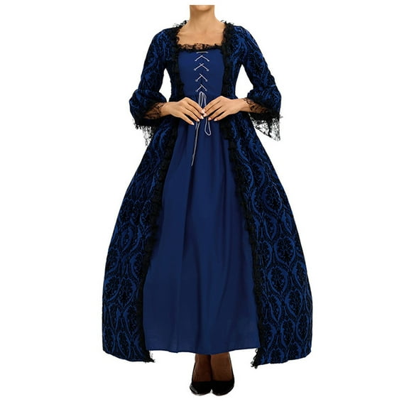 NIEWTR Renaissance Dress Women with Corset Plus Size Victorian Ball Gowns Vintage Long Dress(4XL,Blue)
