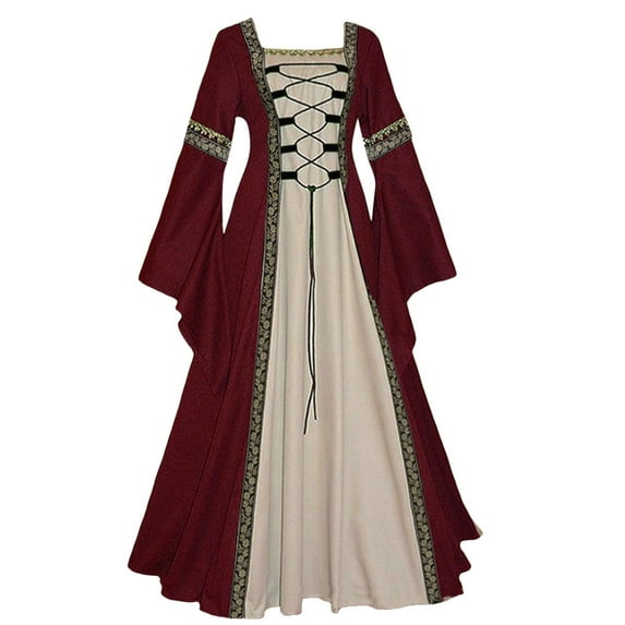 NIEWTR Renaissance Women Peasant Dress for Womens Nightgown Dress Up Retro Gown Party Retro Dress Theme Party (M,Red)
