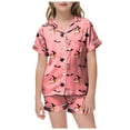 thumbnail image 1 of Caqnni Satin Pajamas Set for Girl Halloween Skeleton Pumpkin Print Pjs 2 Piece Short Sleeve Button-Down Shirt with Shorts Girls Halloween Pajamas Sets (10-11 Years,Pink), 1 of 5