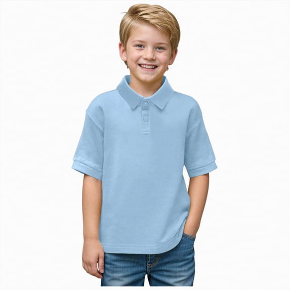 NIEWTR School Uniform Polo Shirts for Boys Button Closure Short Sleeve Tops Classic Fit Casual Shirts(Sky Blue,4-5 Years)