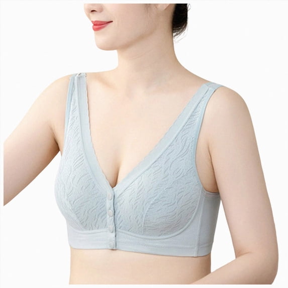 NIEWTR Seamless Front Closure Jelly Bras for Women No Underwire Full Coverage, Wide Fixed Straps, Push Up, Supportive, Back Smoothing, Comfort Post Surgery, T-Shirt Bras for Older Women(Light Blue,L)