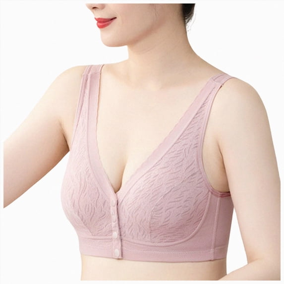 NIEWTR Seamless Front Closure Jelly Bras for Women No Underwire Full Coverage, Wide Fixed Straps, Push Up, Supportive, Back Smoothing, Comfort Post Surgery, T-Shirt Bras for Older Women(Pink,XL)