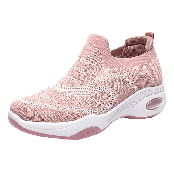 NIEWTR Sneakers for Women, Casual Mesh Breathable Thick-soled Velcro Shoes Walking Shoes Slip On Sneakers(Pink,8.5)