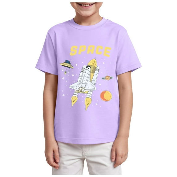 NIEWTR Solid Color Summer Short Sleeve Crew Neck Boys Girls Top Casual Solid Color Summer T-Shirt Blouse Summer Summer Shirt Boys Girls (3-4 Years,A117-Light Purple)