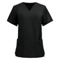 thumbnail image 1 of NIEWTR Solid V Neck Scrub Tops for Women Breathable Nurse Work Shirts Solid Color Tees with Pockets(Black,M), 1 of 6
