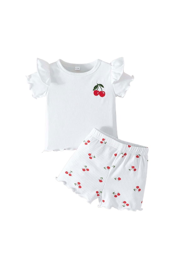 Summer 2Pcs Outfits Set for Toddler Girls with Cute Flower Short Sleeve T-Shirt and Flare Shorts, Gift Idea Summer 2Pcs Gift Outfits Set Short T-shirt Sets White 9-12 Months