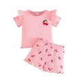 thumbnail image 1 of NIEWTR Summer 2Pcs Outfits Set for Toddler Girls with Cute Flower Short Sleeve T-Shirt and Flare Shorts, Gift Idea Summer 2Pcs Gift Outfits Set Short T-shirt Sets Red 18-24 Months, 1 of 6