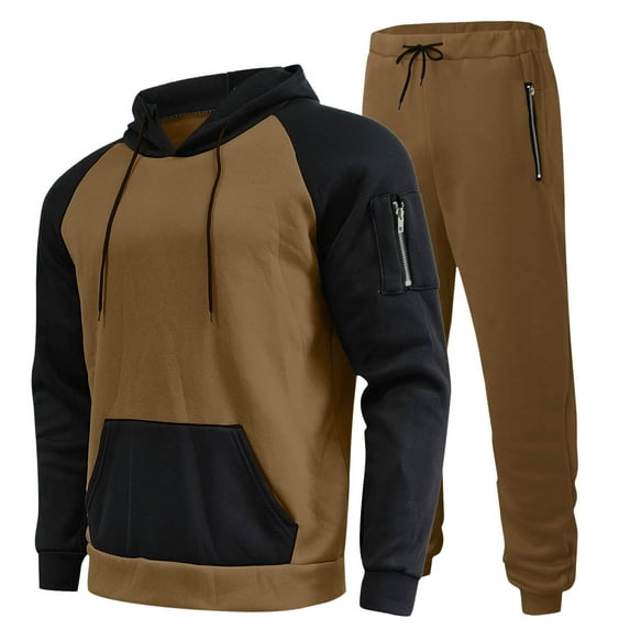 NIEWTR Sweatsuit for Men 2 Piece Sets Tracksuit Long Sleeve Hoodies Jackets Sweatshirts and Pants Contrast Color Outfits Casual Athletic Jogging Suits(Brown,M)