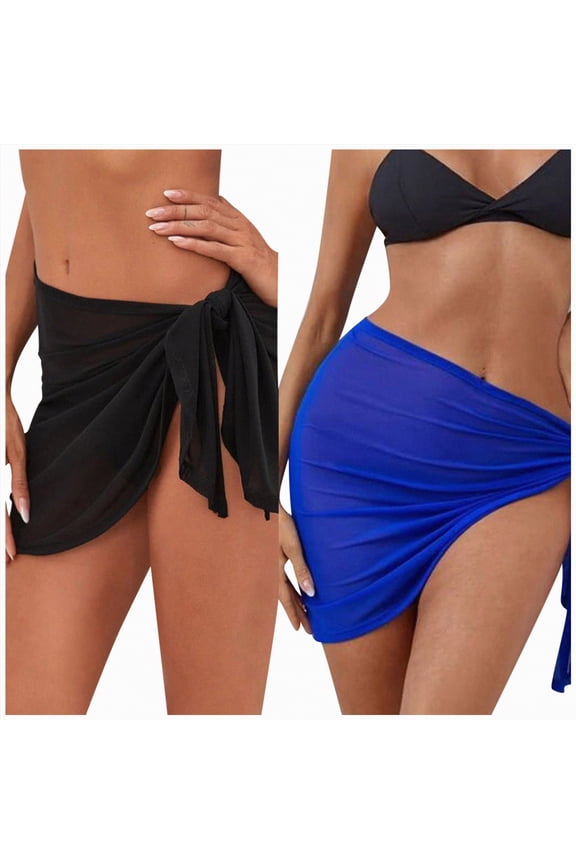 Swimsuit Coverups for Women Sarong Beach Bikini Wrap Sheer Short Skirt Scarf for Swimwear (Blue,2XL)