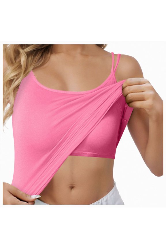 Tank Top for Women Built in Bra Adjustable Spaghetti Strap Workout Tops Gym Shirts Sleeveless Basic Under Clothes（Hot Pink,S)