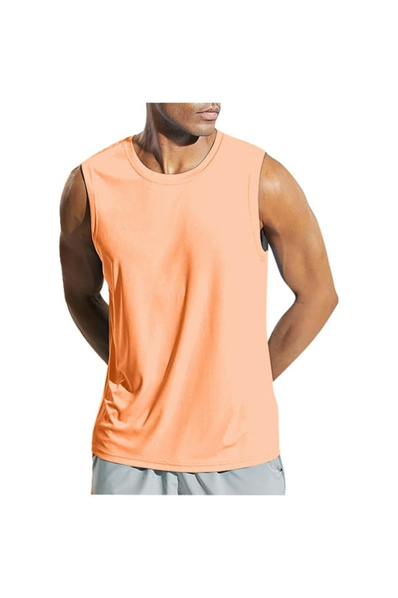 Tank Tops for Men Big and Tall,New Men's Sleeveless Shirt Quick Dry Workout Swim Shirt Gym Muscle Athletic Beach Athletic Summer Tank Top(Z03-Orange,3XL)