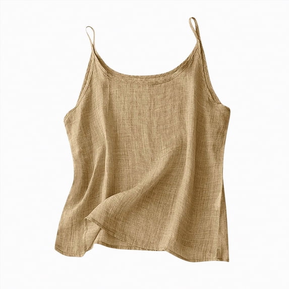 NIEWTR Tank Tops for Women Summer Cotton Linen Sleeveless Shirts, Crew Neck Loose Lightweight, Causal Sleeveless Cami(A01-Yellow,5XL)