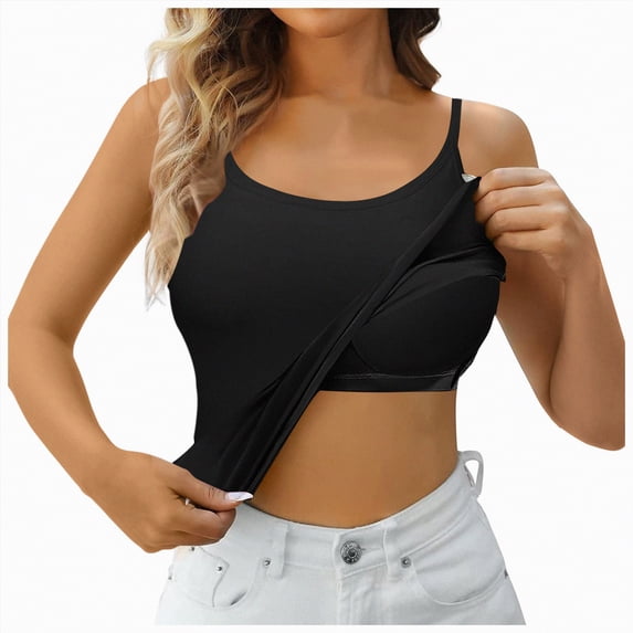 NIEWTR Tank Tops with Built in Bras for Women Sports Cute Workout Plus Size Camisoles Spaghetti Strap Under Clothes(Black,S)