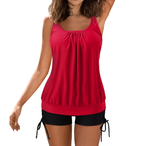 NIEWTR Tankini Swimsuits for Women Tummy Control Bathing Suits Two Piece Tankini Tops with Bikini Bottoms Twist Swimwear(Red,XXL)