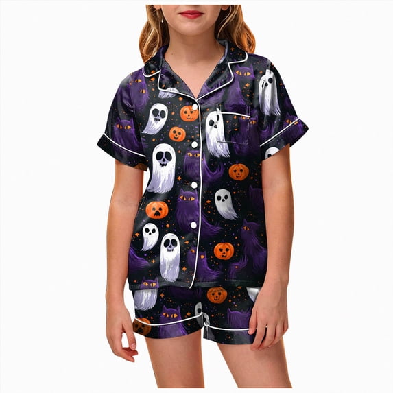 NIEWTR Teen Girl's Halloween Pajama Set Short Sleeved Shorts Home Clothes Halloween Pj Set Bluey Halloween Costume