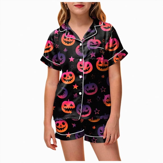 NIEWTR Teen Girl's Halloween Pajama Set Short Sleeved Shorts Home Clothes Halloween Pj Set Bluey Halloween Costume
