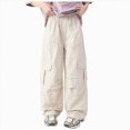 thumbnail image 1 of NIEWTR Teen Girls Sweatpants Wide Leg Baggy Pants Open Bottom Athletic Girls Uniform Dress Pant Kids Youth Girls' Pants with Pockets Size 2T 3T 4T 5T 6T 7T 8T 9T(A-Beige,7-8 Years), 1 of 9