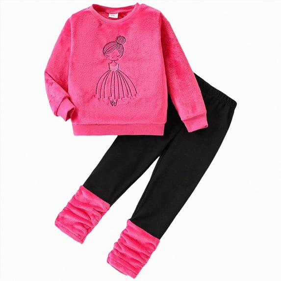 NIEWTR Toddler 2 Piece 6 9 12 18 24 Months 3T 4T 5T Clothes Girls Girls' Winter Pajama Set Warm Plush Pullover Tops Pants Sleepwear Set Pjs Outfits(A-Hot Pink,2-3 Years)