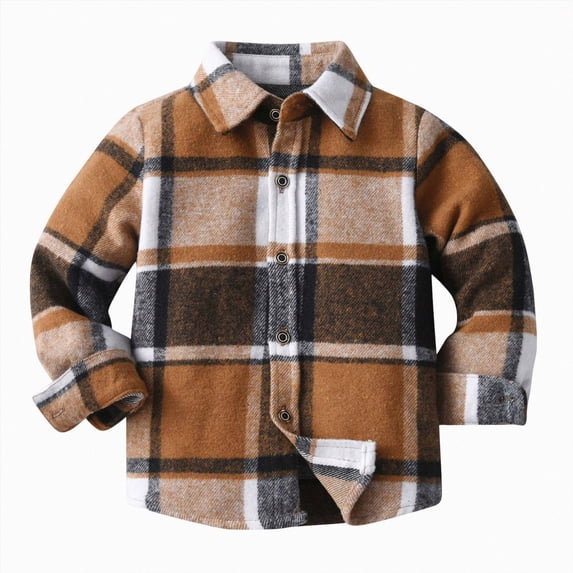 NIEWTR Toddler Autumn Tops Kids Flannel Shirt Jacket Plaid Long Sleeve Lapel Button Down Baby Boys Fall Shirt Coat Outwear with Pockets