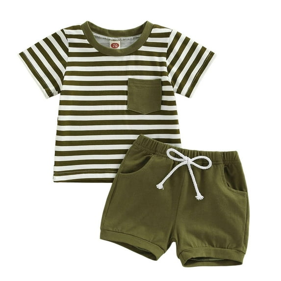 NIEWTR Toddler Baby Boy Clothes Set Letter Print Short Sleeve Crewneck T-Shirt Solid Color Shorts Set 2Pcs Summer Outfits(Green,12-18 Months)