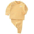 thumbnail image 1 of NIEWTR Toddler Baby Boy Girl Fall Winter Outfit Stripe Long Sleeve Sweatshirts Stretch Jogger Pants Clothes Set (12-18 Months,A02-Yellow), 1 of 4