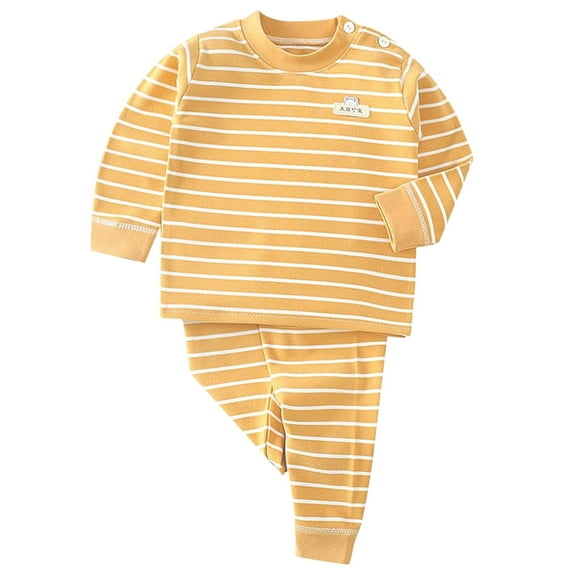 NIEWTR Toddler Baby Boy Girl Fall Winter Outfit Stripe Long Sleeve Sweatshirts Stretch Jogger Pants Clothes Set (12-18 Months,A02-Yellow)