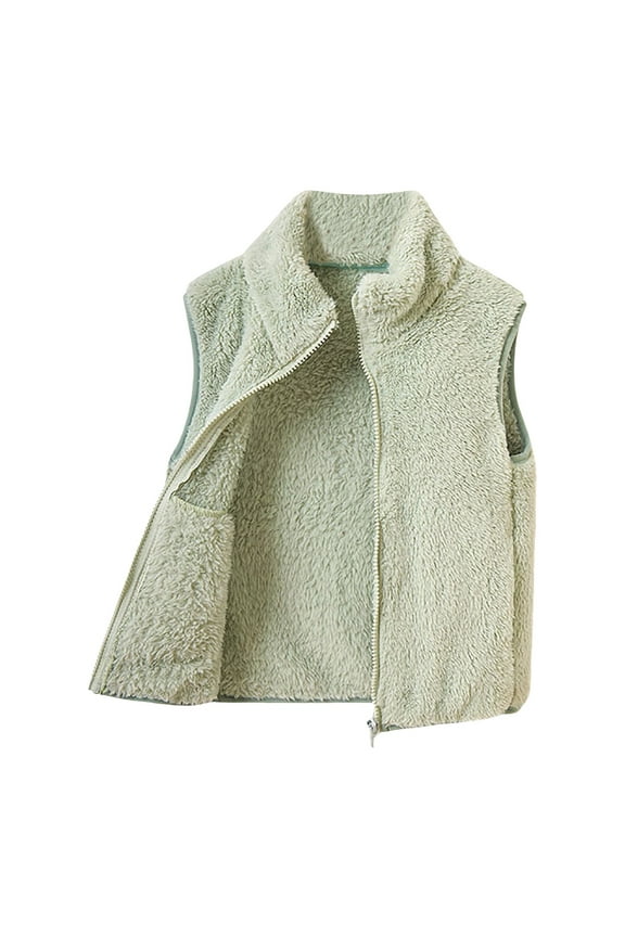 Toddler Baby Girls Boys Sleeveless Plush Vest Coat Lightweight Solid Color Zipper Outwear Waistcoat Tops(5-6 Years,A02-Green)